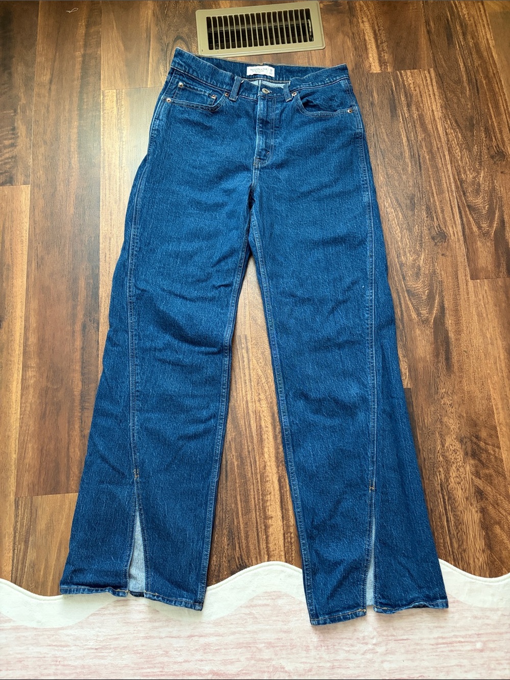 Abercrombie & Fitch Dark Blue High-Rise Wide Leg Jeans with Front Slits